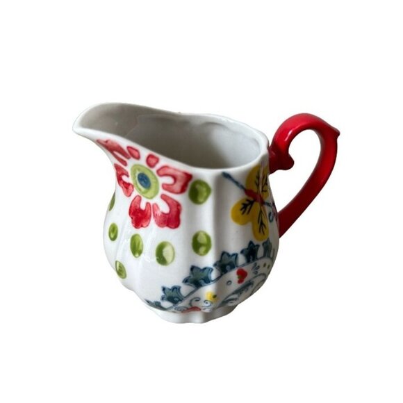 Pier 1 Imports Creamer Sugar Set Hand Painted White Red Floral - Picture 3 of 12